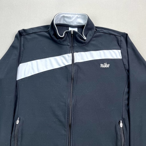 Vintage Nike Track Jacket Womens Large Black Gray Tag Full Zip Swoosh Sportswear - Picture 2 of 10